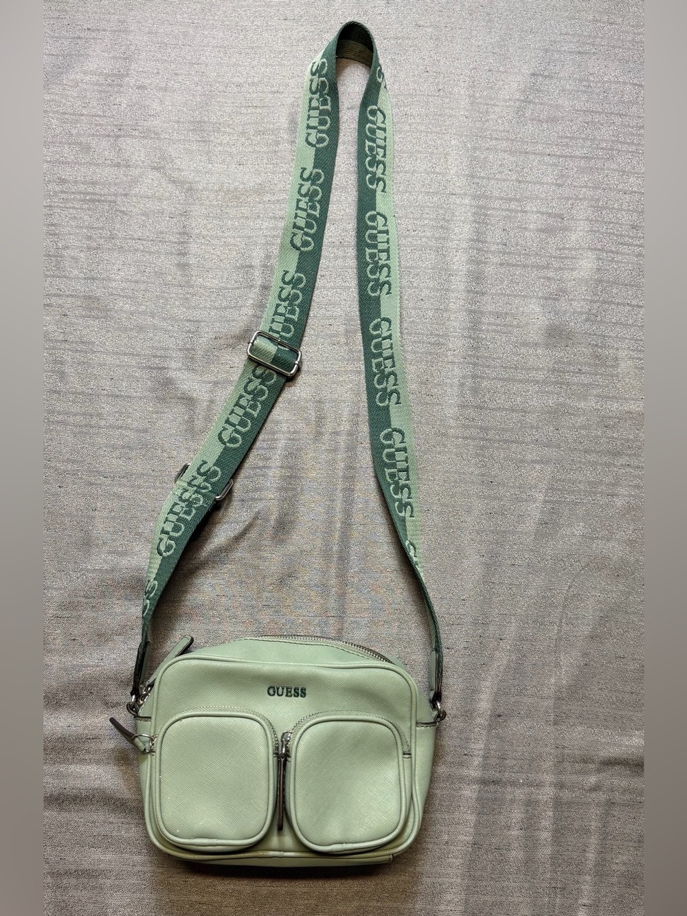 GUESS Mint Green Crossbody Camera Bag with Logo Strap